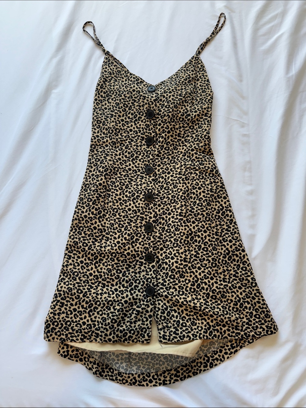 Forever 21 Leopard-Print Button-Front Mini Dress - Tan & Black - Open Back